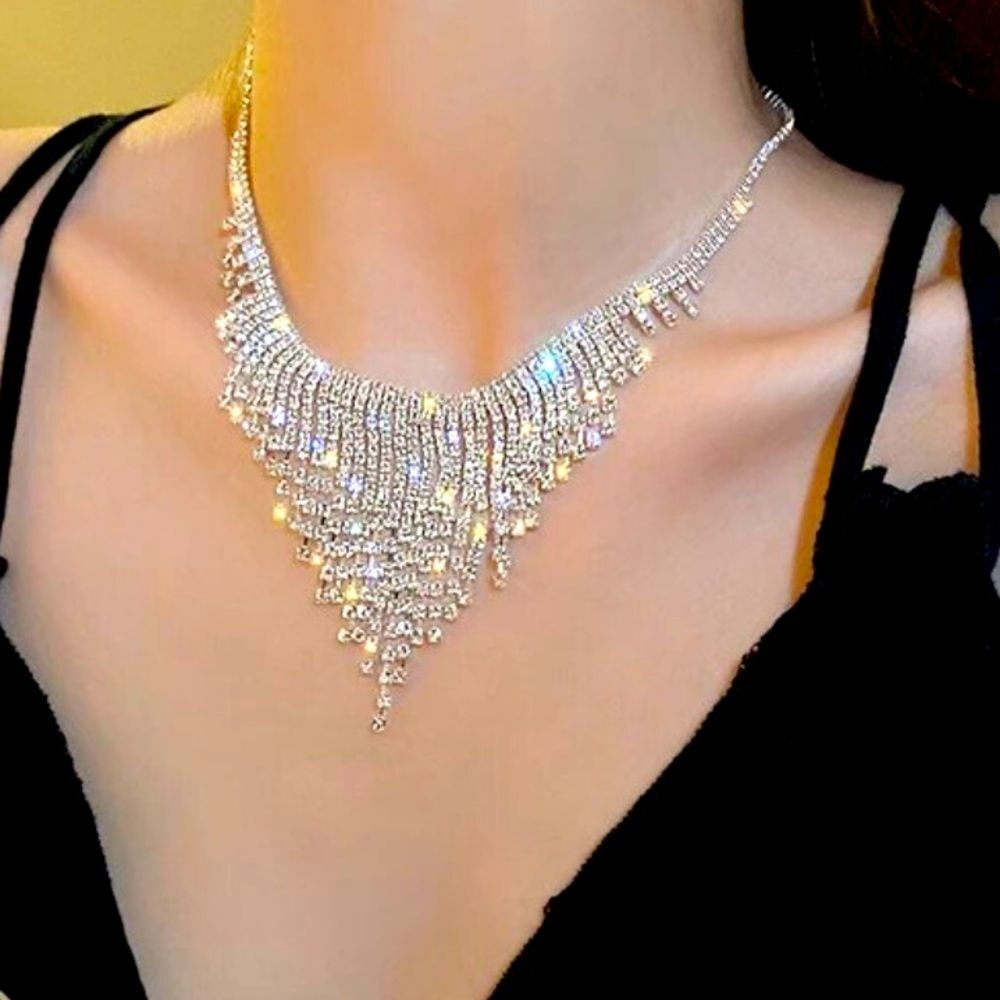 Crystal Tassel Glam Necklace